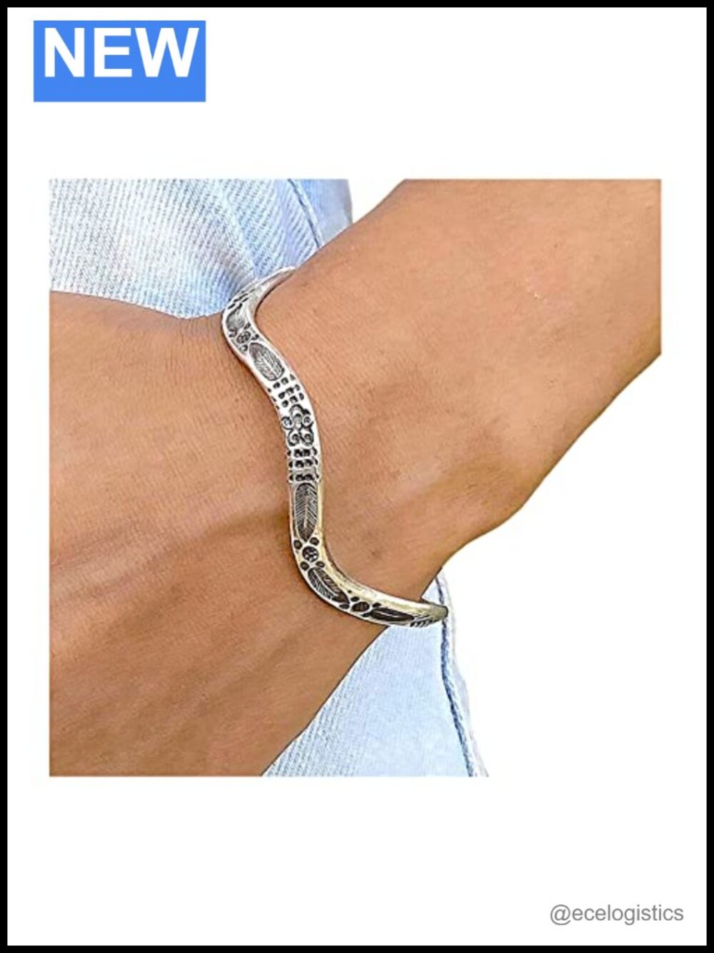 Sterling Silver Wavy Boho Cuff Bracelet Handmade Adjustable Engraved